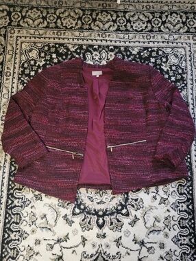Woman Within Plum-Pink Tweed Open-Front Jacket